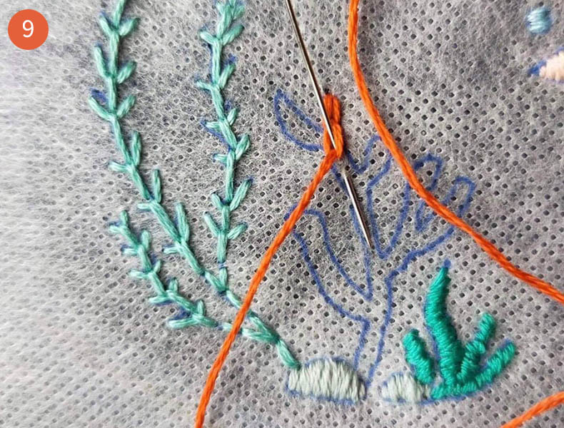 Broderie coraux point de chaînette