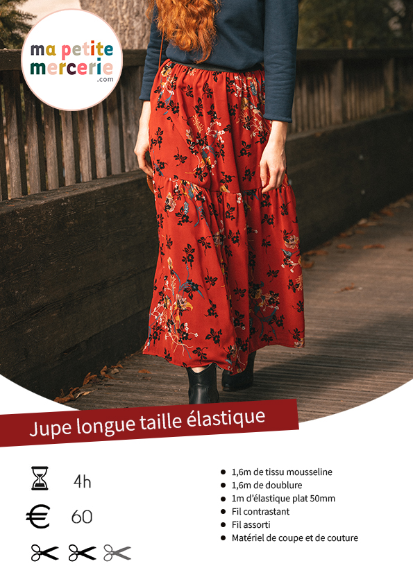 Tuto jupe longue facile taille élastiquée