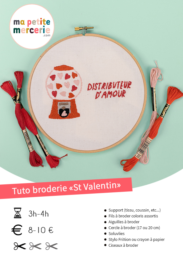 Tuto broderie "Distributeur d'amour" facile et gratuit pour la St Valentin