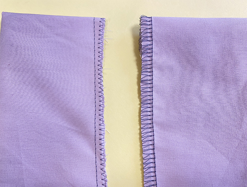 différence point surjet à la machine à coudre Versus surjet à la surjeteuse en image