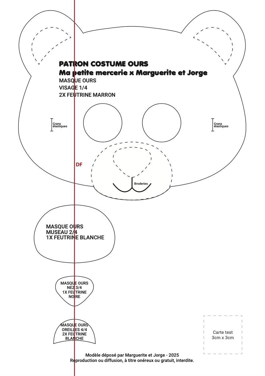 Patron masque ourson carnaval