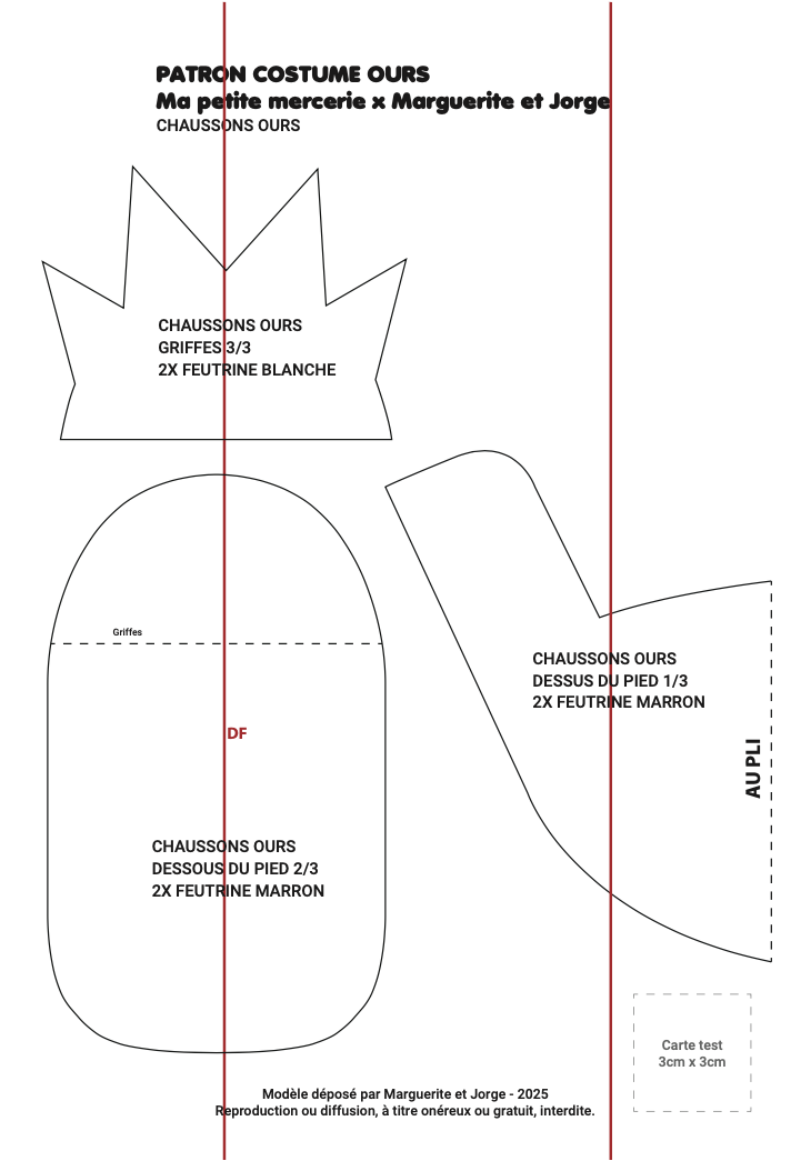 Patron de chaussons du déguisement d'ourson